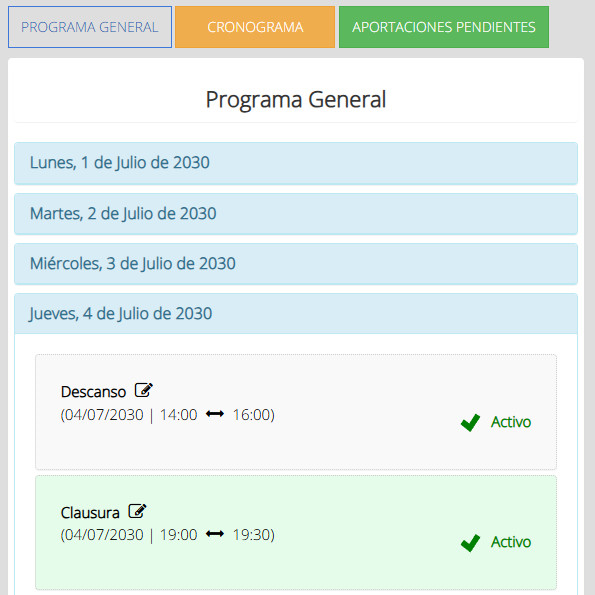 Calendario de actividades